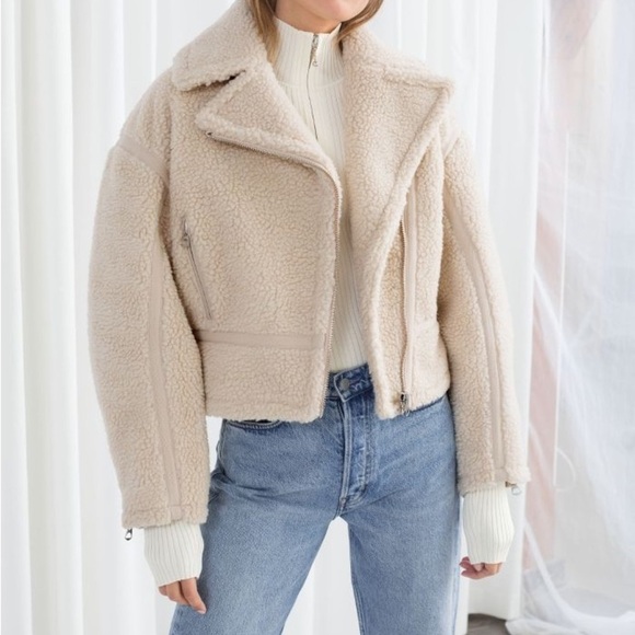 & Other Stories Jackets & Blazers - & OTHER STORIES Cropped Faux Shearling Biker Jacket